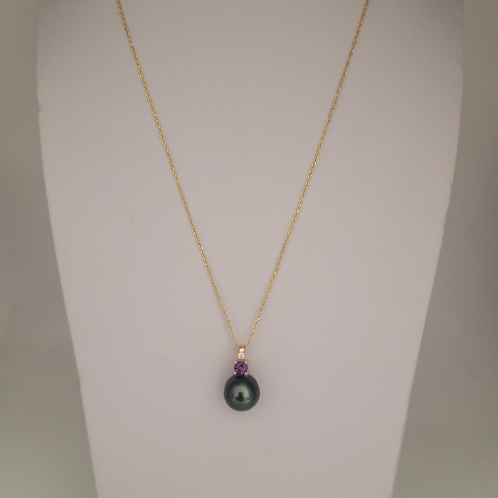 Tahti Pearl, Diamond, Amethyst, 18K Gold Pendant Necklace