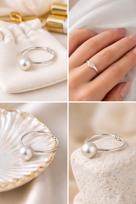 White South Sea Pearl Ring 9 mm Silver 925 Ring