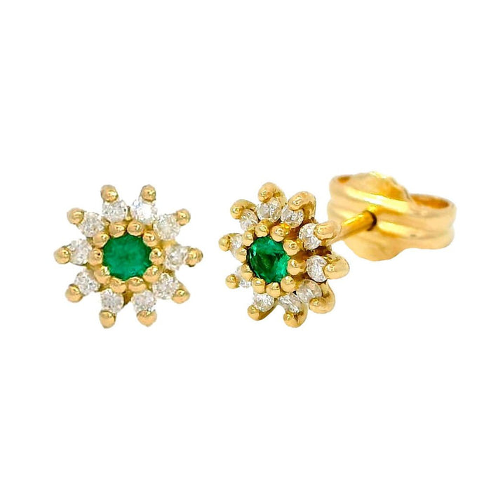 18K Gold Emerald and Diamond Stud Earrings – Timeless Elegance and Natural Brilliance - MIMUKA
