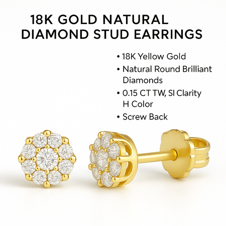 18K Gold Natural Diamond Stud Earrings – Timeless Brilliance and Refined Elegance - MIMUKA