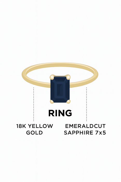 18K Yellow Gold Ring with Emerald - Cut Sapphire - MIMUKA