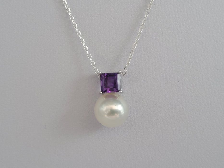 South Sea Pearl, Amethyst Precious Stone and 18K White Gold Pendant |  The South Sea Pearl |  The South Sea Pearl