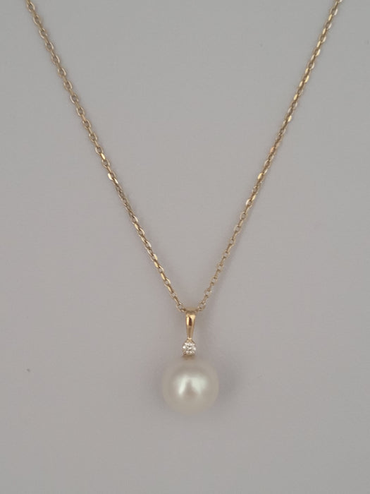 Hangerketting van een witte Zuidzeeparel AAA, diamant en 18K geel goud