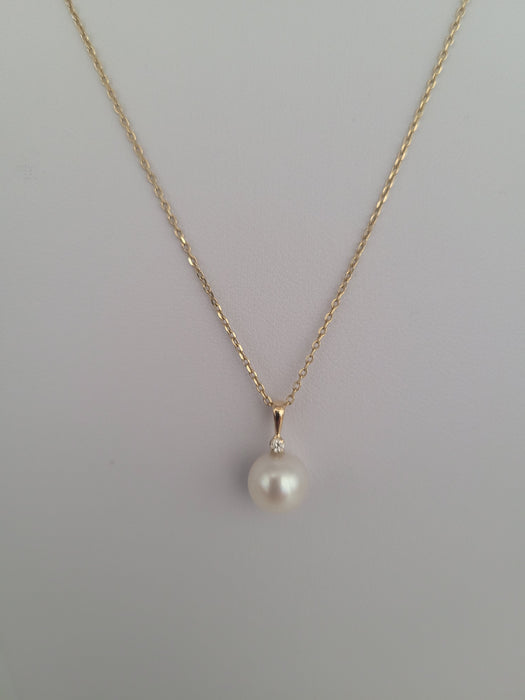 Hangerketting van een witte Zuidzeeparel AAA, diamant en 18K geel goud