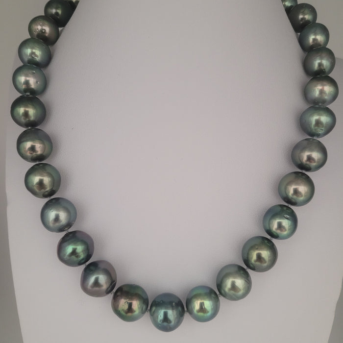Tahiti Pearls 12-13 mm Very High Luster Light Green Color 18K Gold Clasp