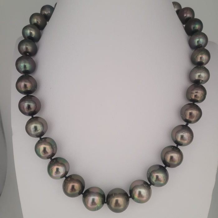 Tahiti Pearls 12-13 mm Black-Green Color Very High Luster 18K Gold Clasp