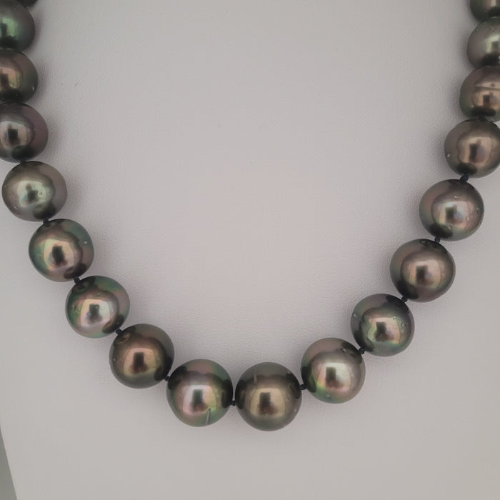 Tahiti Pearls 12-13 mm Black-Green Color Very High Luster 18K Gold Clasp