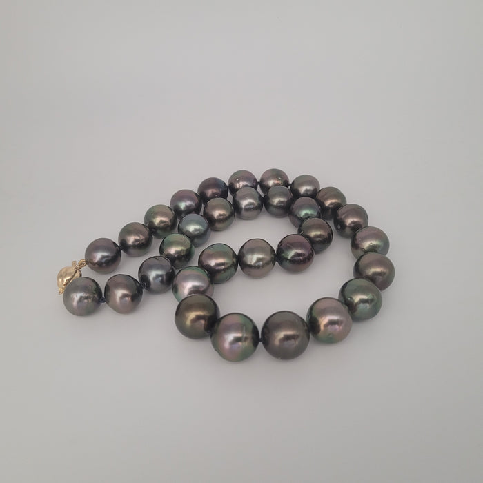 Tahiti Pearls 12-13 mm Black-Green Color Very High Luster 18K Gold Clasp