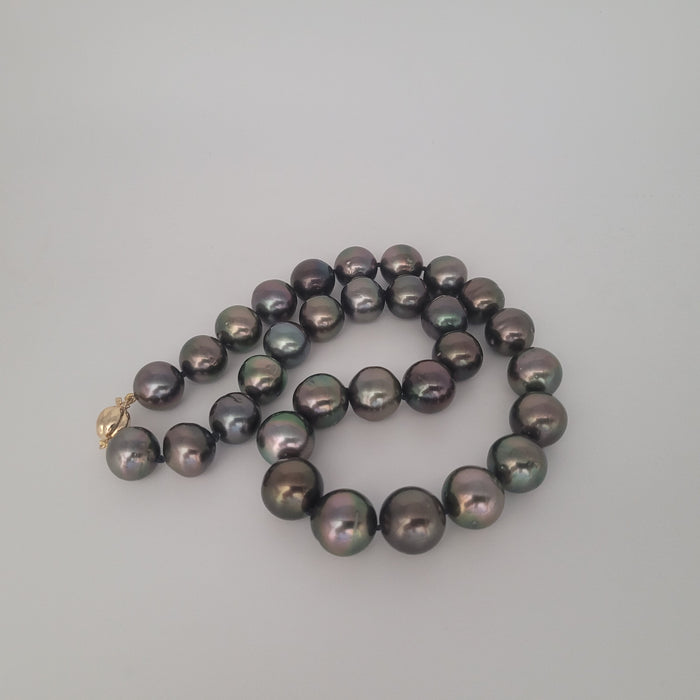 Tahiti Pearls 12-13 mm Black-Green Color Very High Luster 18K Gold Clasp