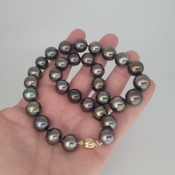 Tahiti Pearls 12-13 mm Black-Green Color Very High Luster 18K Gold Clasp