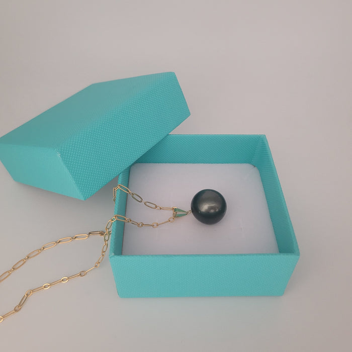 Tahiti Pearl Large 16 mm Round Shape Dark Color Pendant Necklace