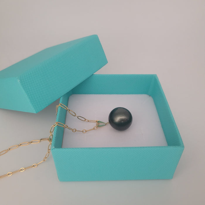 Tahiti Pearl Large 16 mm Round Shape Dark Color Pendant Necklace
