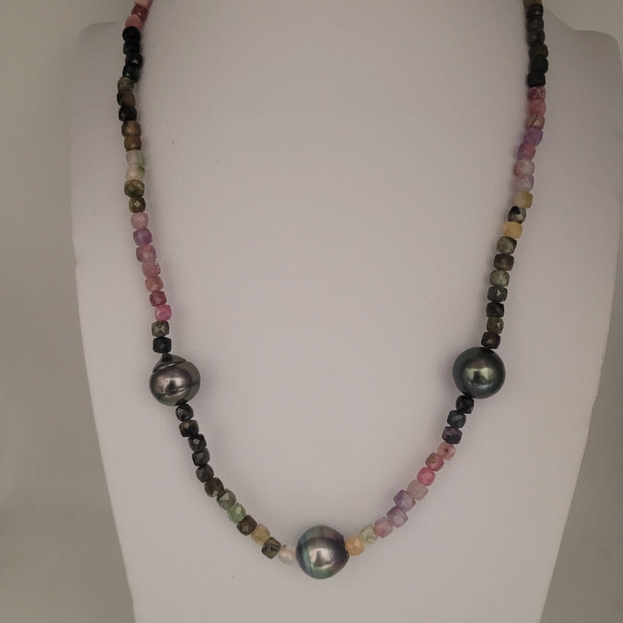 Tahiti Pearls & Multicolor Tourmaline 18K Gold Necklace
