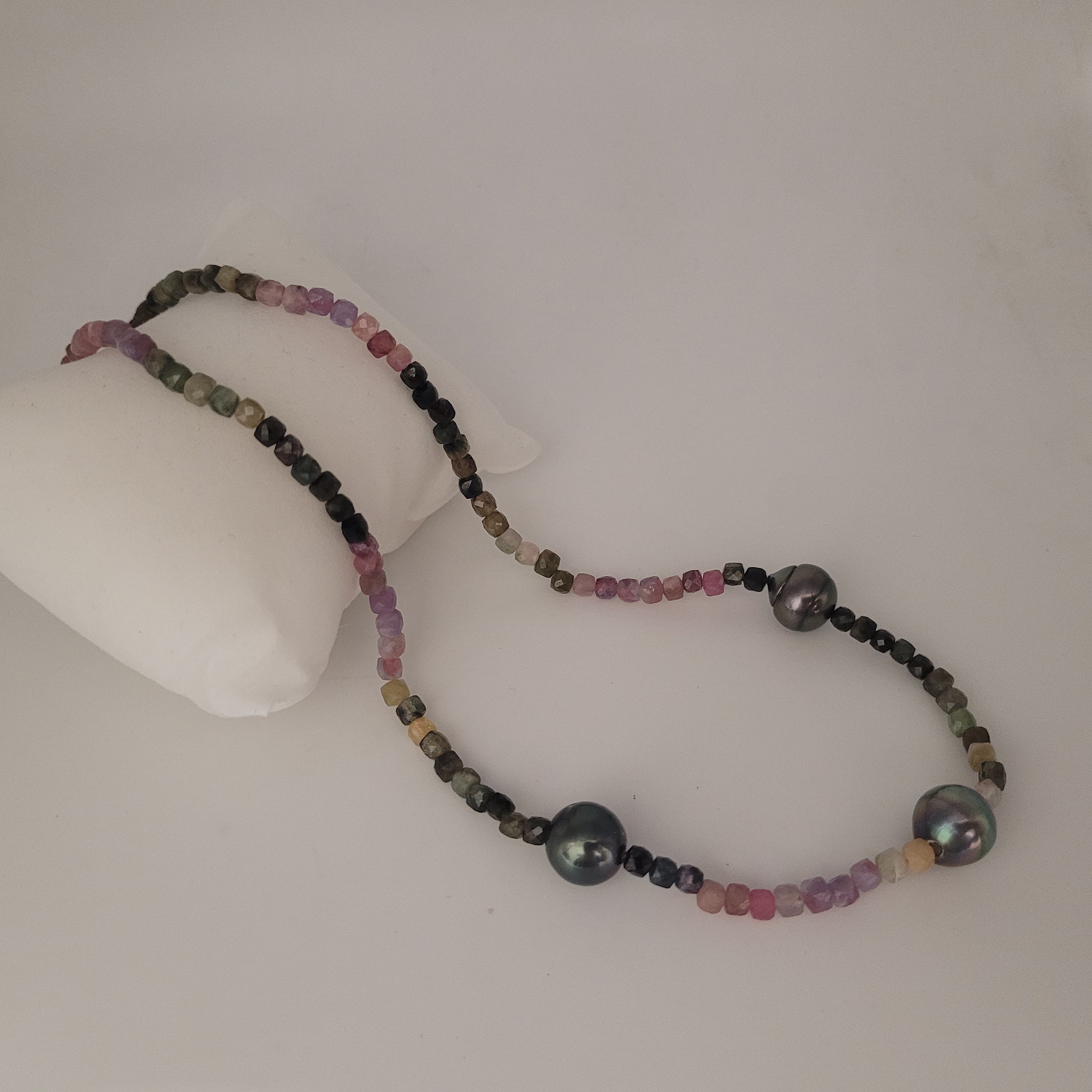 Tahiti Pearls & Multicolor Tourmaline 18K Gold Necklace