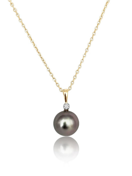 Hangerketting van een Tahiti-parel 9-10 mm AAA, diamant en 18K massief geel goud