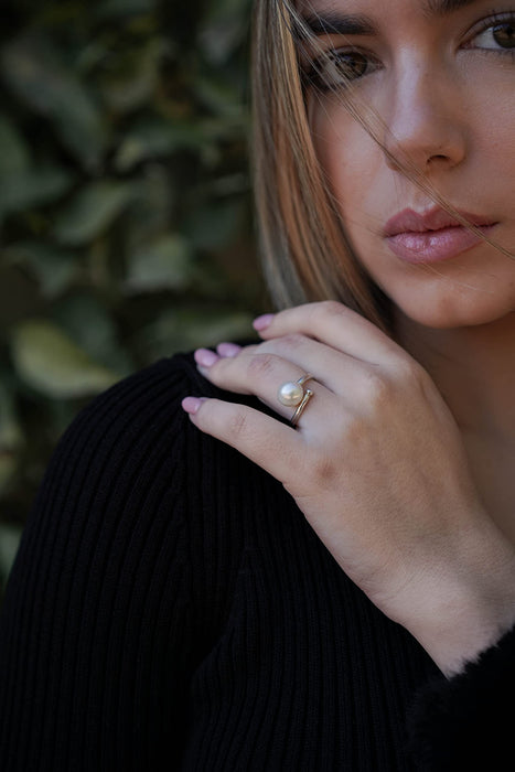 Witte Zuidzeeparel ring 9 mm rond in sterling 925 zilver