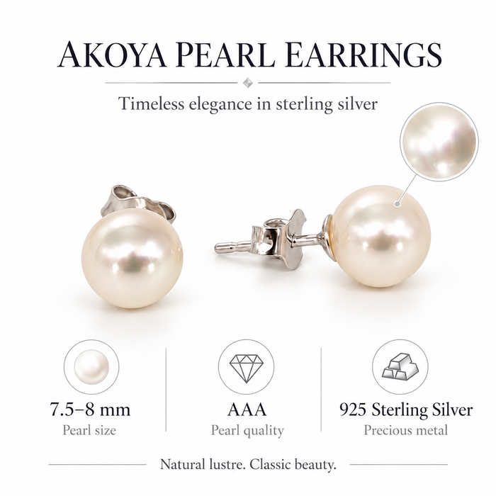 Akoya-parel oorbellen in sterling 925 zilver — maten 7–9 mm