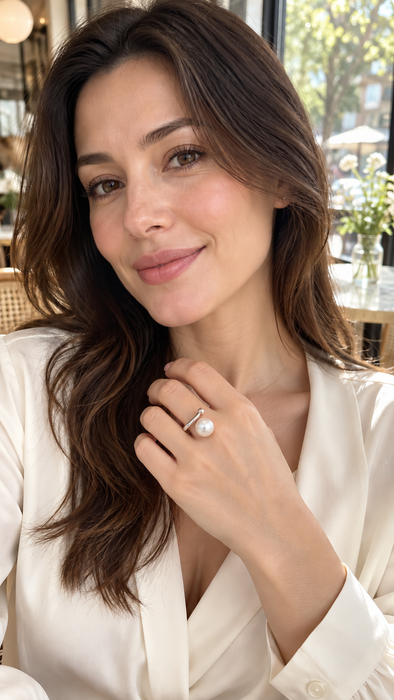 Witte Zuidzeeparel ring — verstelbaar in sterling 925 zilver