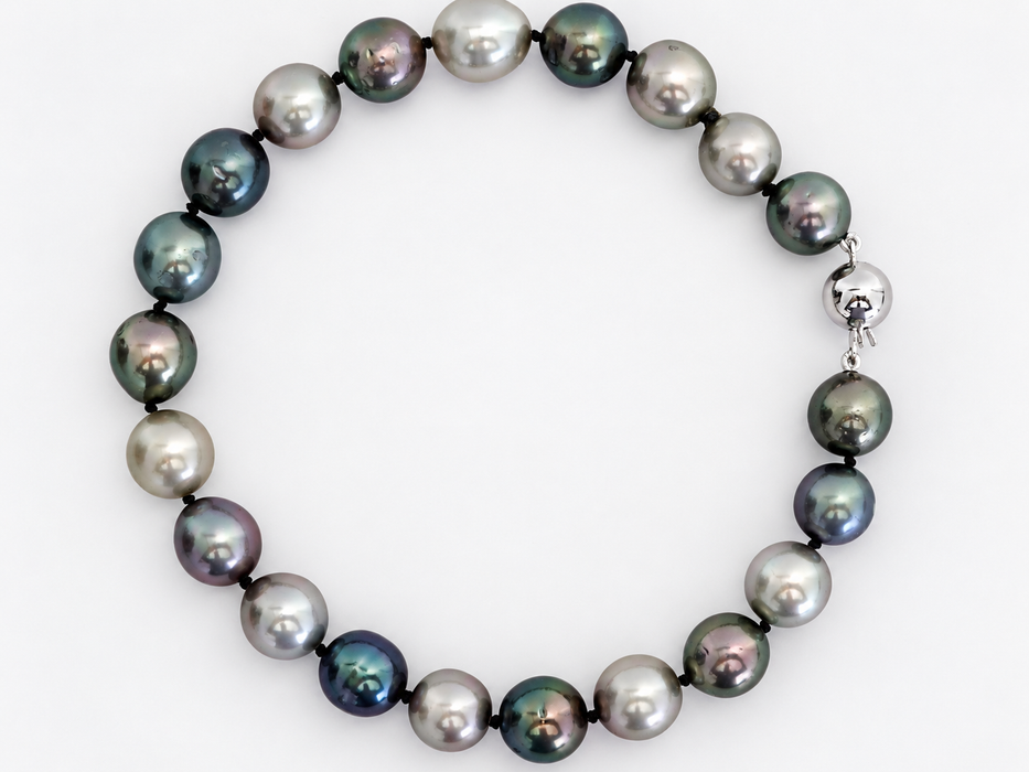 Tahitiparel armband 9–10 mm multicolor — 18-karaats witgouden slot
