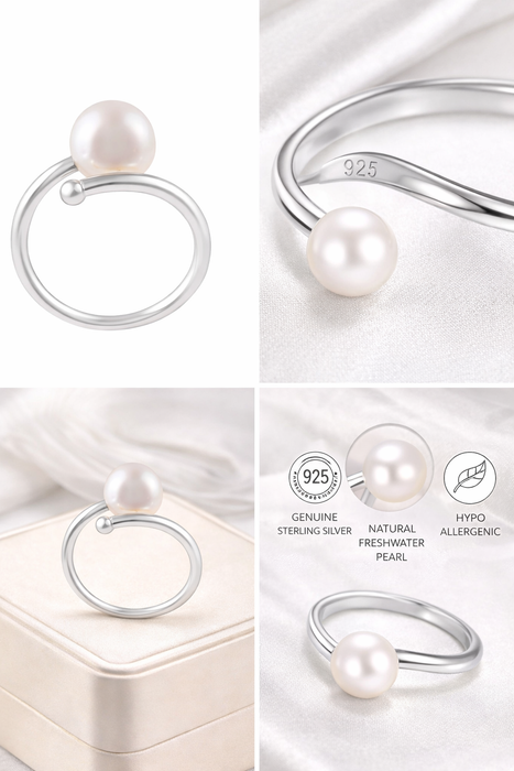 Witte Zuidzeeparel ring 9 mm rond in sterling 925 zilver