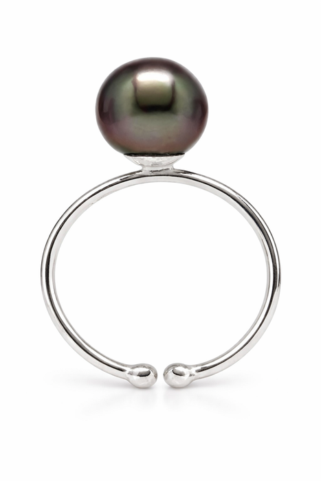Dark Tahitian cultured pearl ring 9mm round in .925 sterling silver — The South Sea Pearl