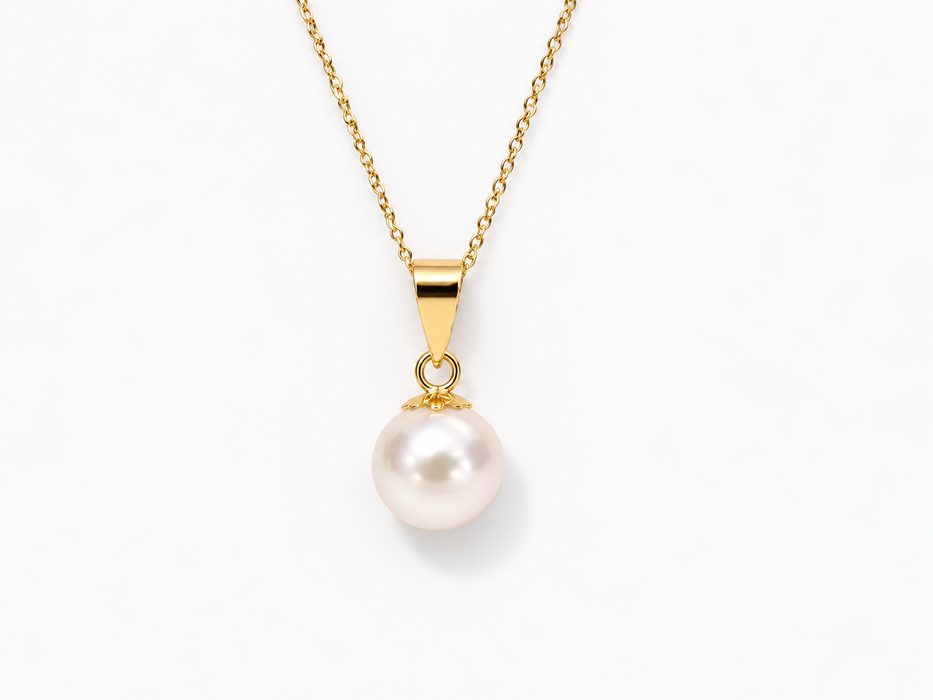 Akoya-parel hanger, 8 mm, rond, gouden kleur, AAA (kwekersgradering), in massief goud
