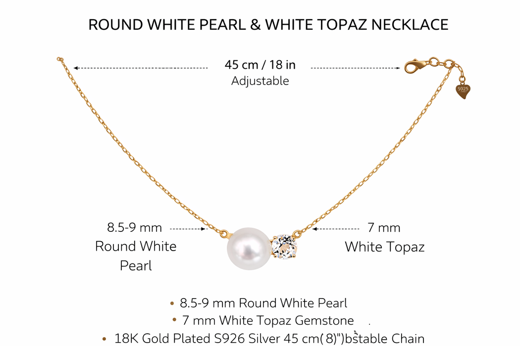 White Cultured Pearls  White Topaz Stone Necklace