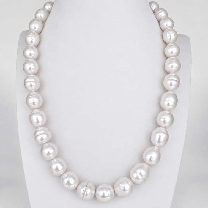 Witte Zuidzeeparel ketting, 10–12.50 mm, witte kleur, zeer hoge glans, in 18-karaats goud