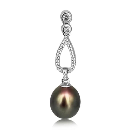 Cultured Pearl Tear-Drop 8 mm Black Color AAA 925 Silver Earrings | The South Sea Pearl |  The South Sea Pearl