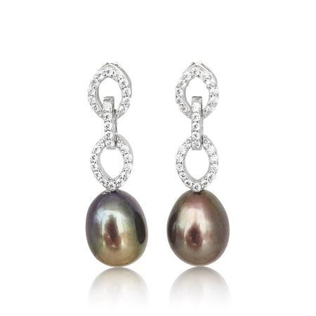 Cultured Pearl Tear-Drop 8 mm Black Color AAA 925 Silver Earrings | The South Sea Pearl |  The South Sea Pearl