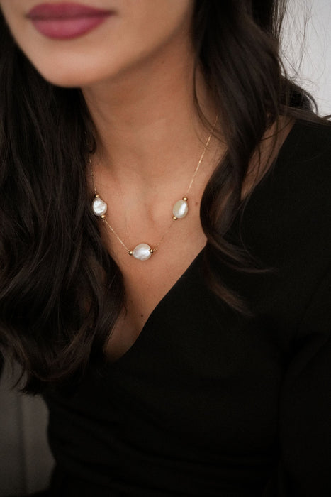 Large Baroque Cultured Pearls Yellow Gold Necklace