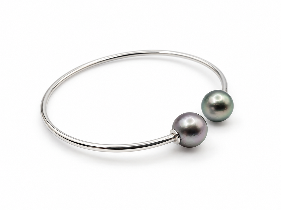 Tahitiparel armband, 9–10 mm, rond, natuurlijke kleur, hoge glans, AAA (kwekersgradering)