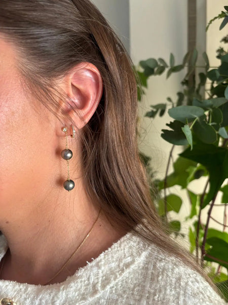 Earrings of Tahiti Pearls AAA, Diamonds and 18K Solid Gold | The South Sea Pearl |  The South Sea Pearl