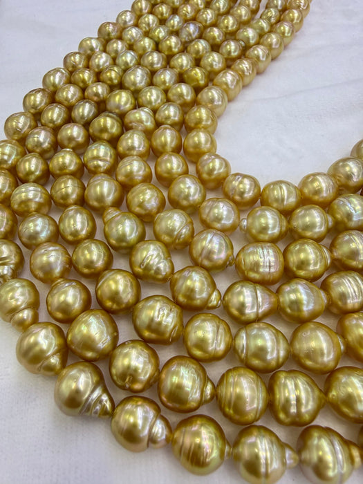 Golden South Sea Pearl Strands 8-10 mm Baroque Shape High Luster