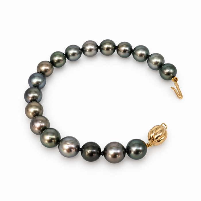 Tahitiparel armband, 8–9 mm, natuurlijke kleur, glans, in 18-karaats goud