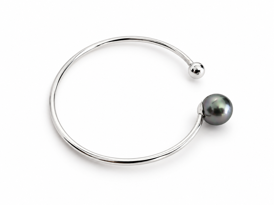 Tahitiparel armband, 9 mm, rond, natuurlijke kleur, hoge glans, AAA (kwekersgradering), in sterling 925 zilver