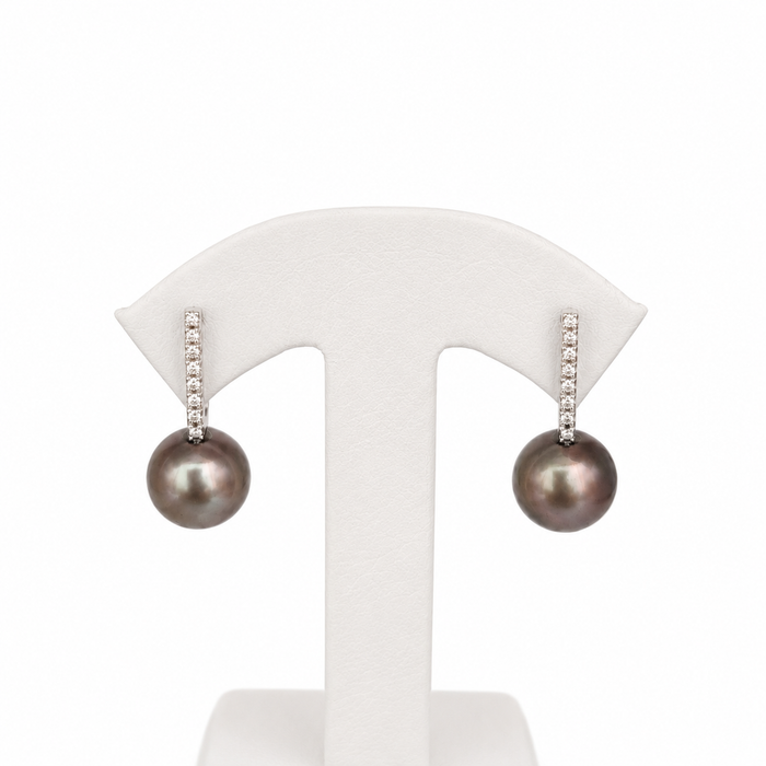 Tahiti Pearls & Natural Diamonds Riviere Design Earrings in 18K Gold