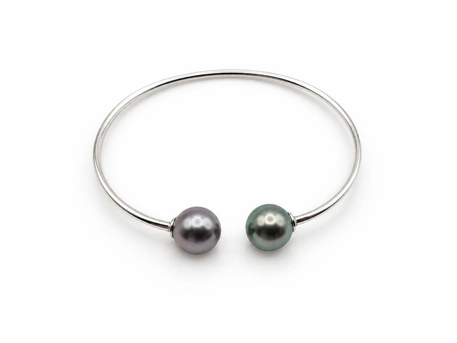 Tahitiparel armband, 9–10 mm, rond, natuurlijke kleur, hoge glans, AAA (kwekersgradering)