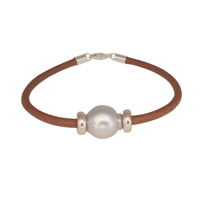 Australian South Sea Pearl and Natural Leather Bracelet