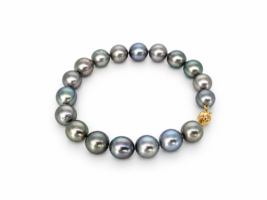 Tahitiparel armband, 9–10 mm, zilver, uitstekende glans, AAA (kwekersgradering), in 18-karaats goud