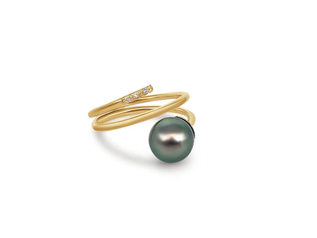Ring of a Tahiti Pearl 9 mm AAA, Diamonds and 18K Solid Gold | The South Sea Pearl |  The South Sea Pearl