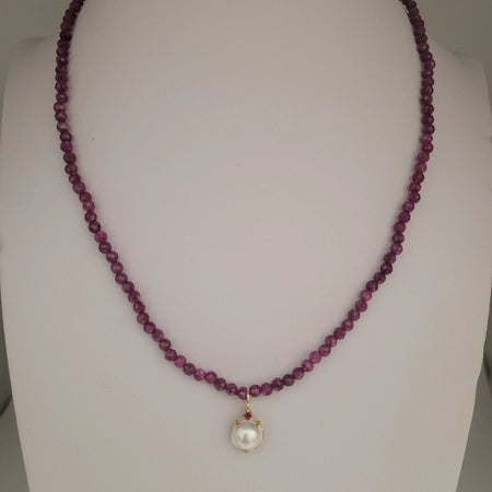 Ruby Precious Stones Necklace, Cultured Pearl, 18K Yellow Gold |  The South Sea Pearl |  The South Sea Pearl