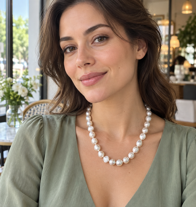 Witte Zuidzeeparel ketting, 10–11.80 mm, witte kleur, in 18-karaats goud