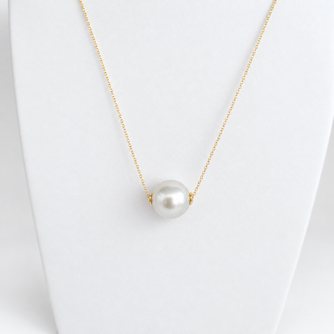 Witte Zuidzeeparel hangerketting, 12 mm, witte kleur, AAA (kwekersgradering), in 18-karaats goud