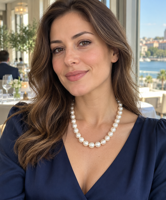 Witte Zuidzeeparel ketting, 9–13 mm, witte kleur, in 18-karaats goud