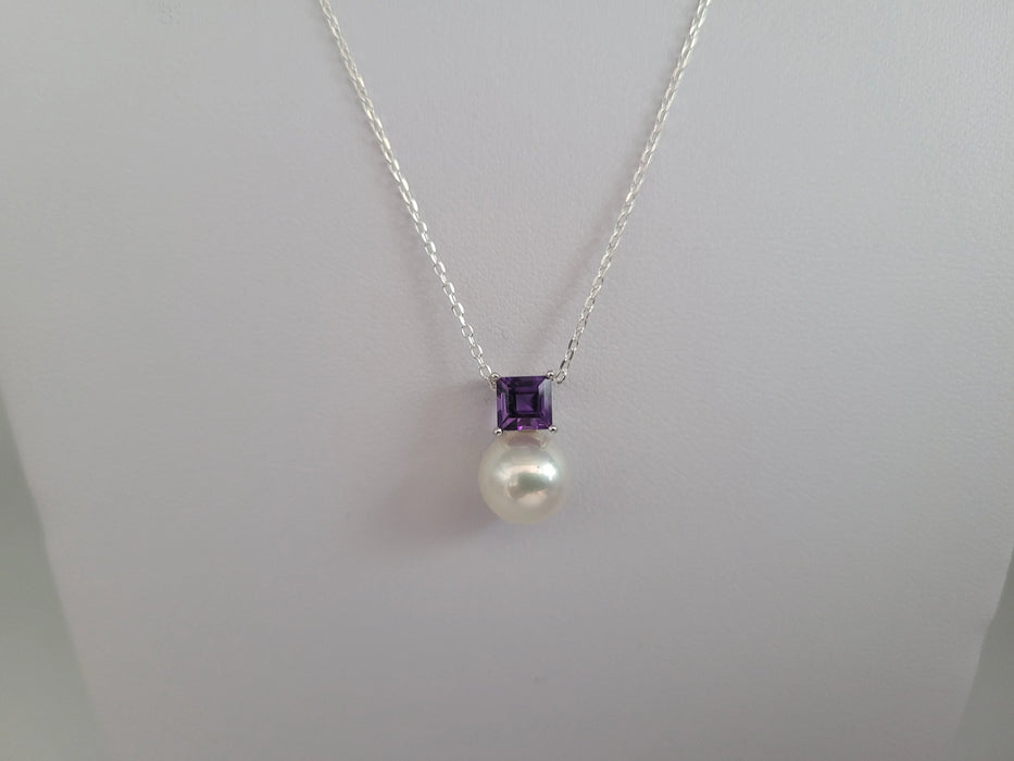 South Sea Pearl, Amethyst Precious Stone and 18K White Gold Pendant |  The South Sea Pearl |  The South Sea Pearl