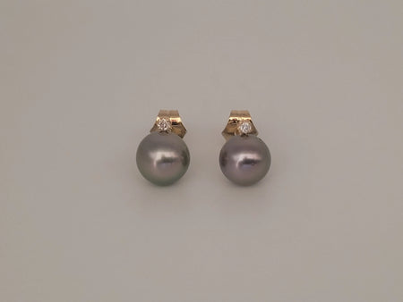 Stud Earrings Tahiti Pearls 9 mm AAA, Diamonds, 18K Solid Gold | The South Sea Pearl |  The South Sea Pearl