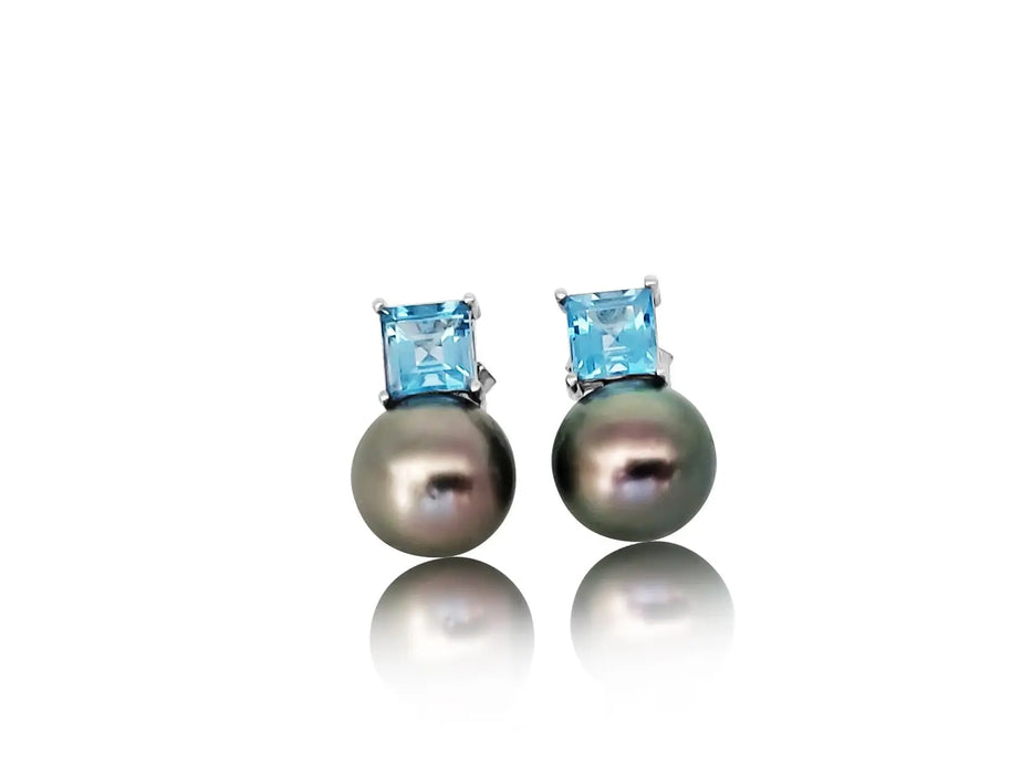 Stud Earrings of a Tahiti Pearls AAA Quality, size 9 mm, Precious Stones, 18K Solid Gold | The South Sea Pearl |  The South Sea Pearl