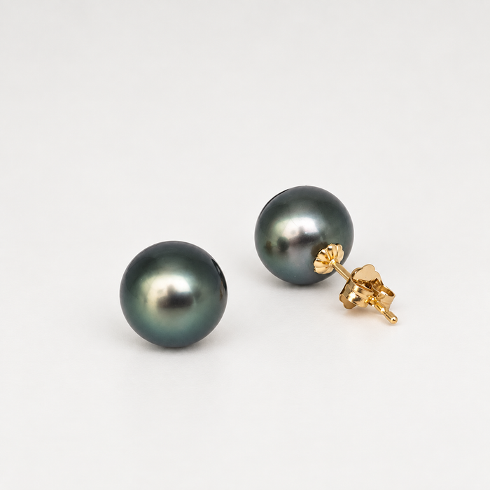 Tahitiparel oorknop, 10.3 mm, zilver, glans, AAA (kwekersgradering), in massief goud