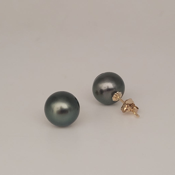 Tahitiparel oorbel, 9 mm, rond, natuurlijke kleur, glans, in 18-karaats geelgoud